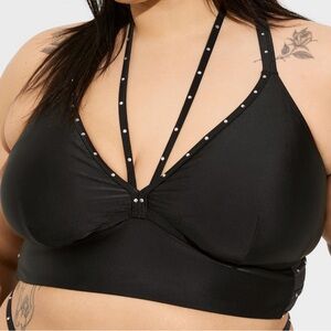 Torrid Wireless Rhinestone Triangle Bikini Top with Black Bottoms Size 3